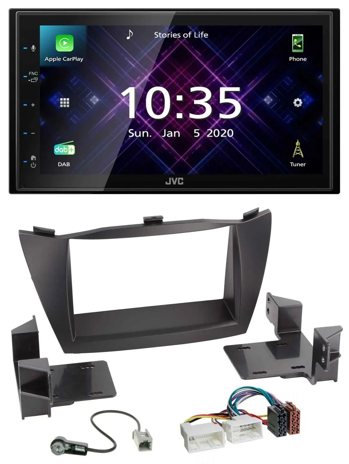 Автомагнитола JVC 2-DIN, DAB, MP3, Bluetooth, USB для Hyundai ix35 (2010–2013)