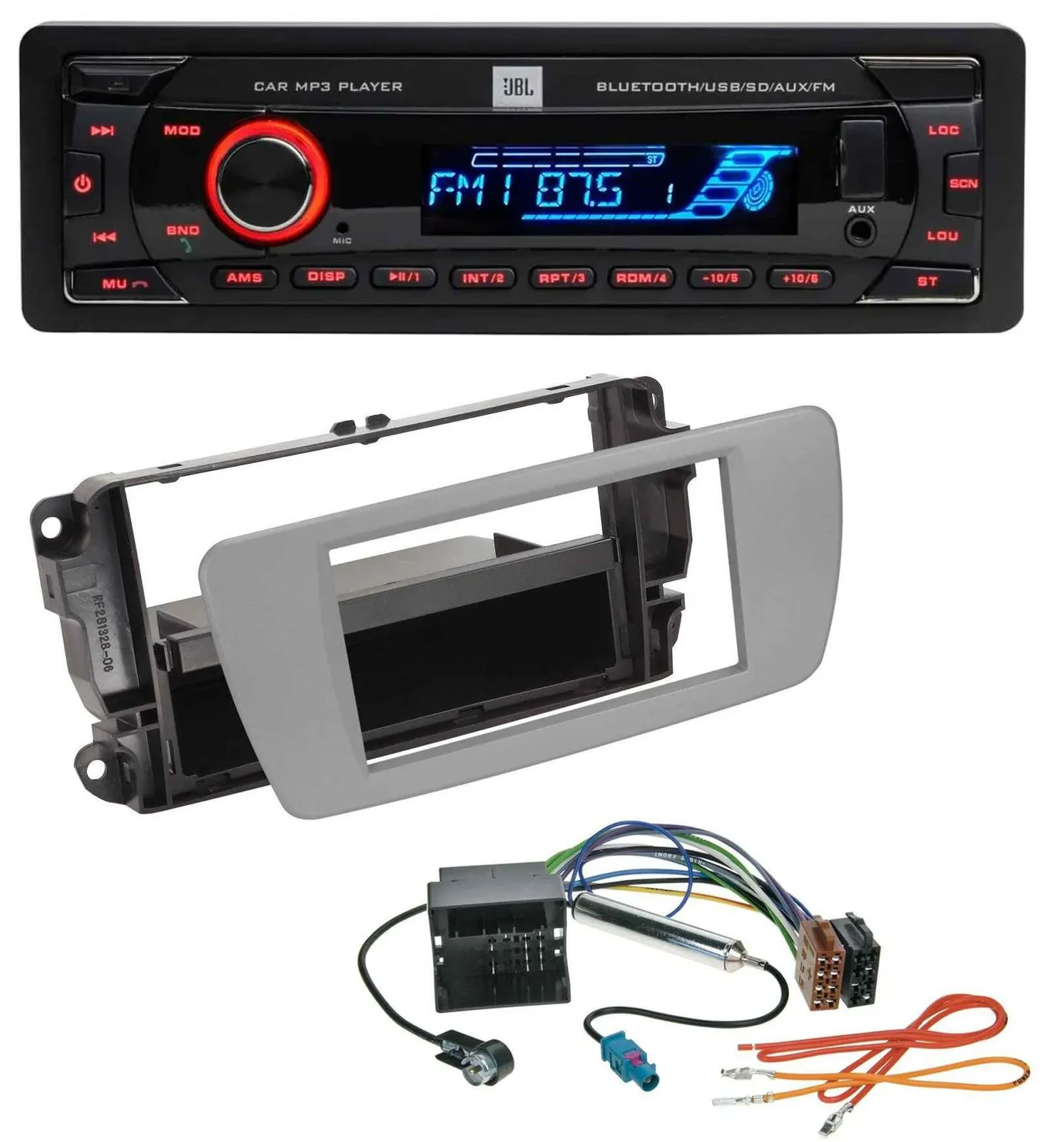 JBL AUX MP3 USB Bluetooth SD Autoradio für Seat Ibiza (ab 08) - dublingrau