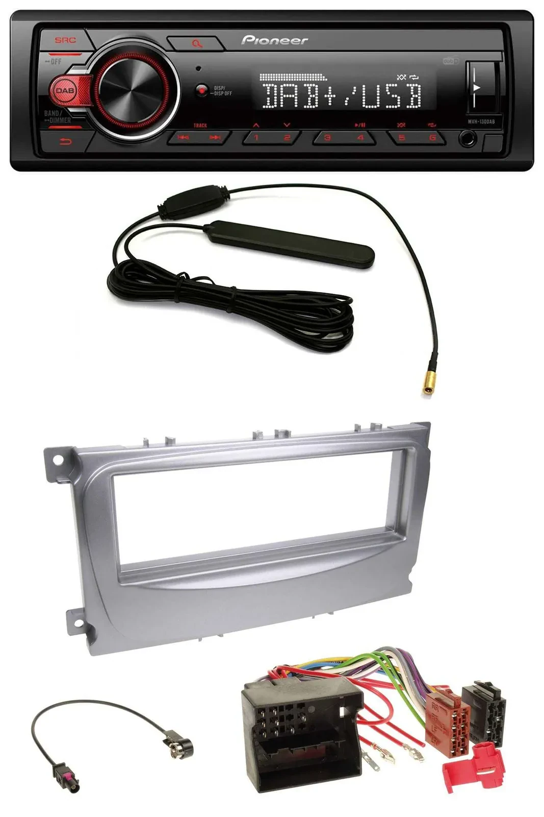 Автомагнитола Pioneer MP3 DAB 1-DIN USB/AUX, серебристый, для Ford S-Max/Mondeo (2007–2014)