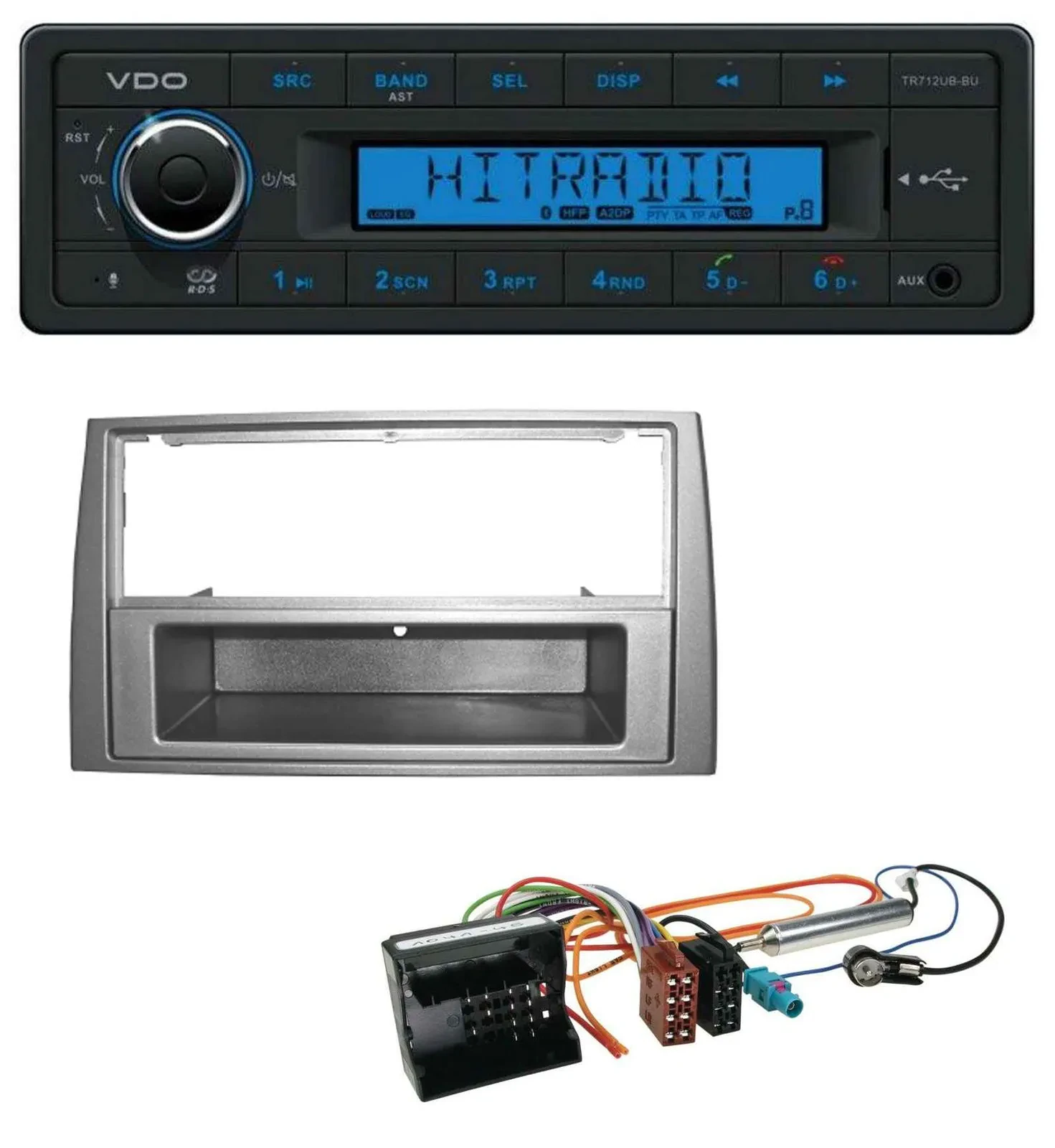 Автомагнитола для Peugeot 308 (2007–2009) VDO Bluetooth, USB, AUX, MP3, тёмно-серебристая