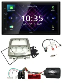 Автомагнитола для Mazda 5 (CR, 2005–2010) JVC 2-DIN, DAB, Bluetooth, USB, серебристая, поддержка управления с руля
