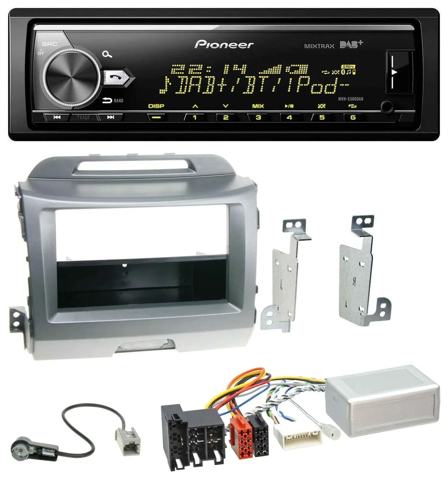 Pioneer Bluetooth USB DAB Lenkrad Autoradio für Kia Sportage 3 10-15 Navi silber