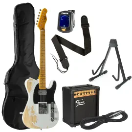 TL Worn Out SH White E-Gitarren Set Anfänger MA-15 Verstärker 6-Saiten Ahornhals