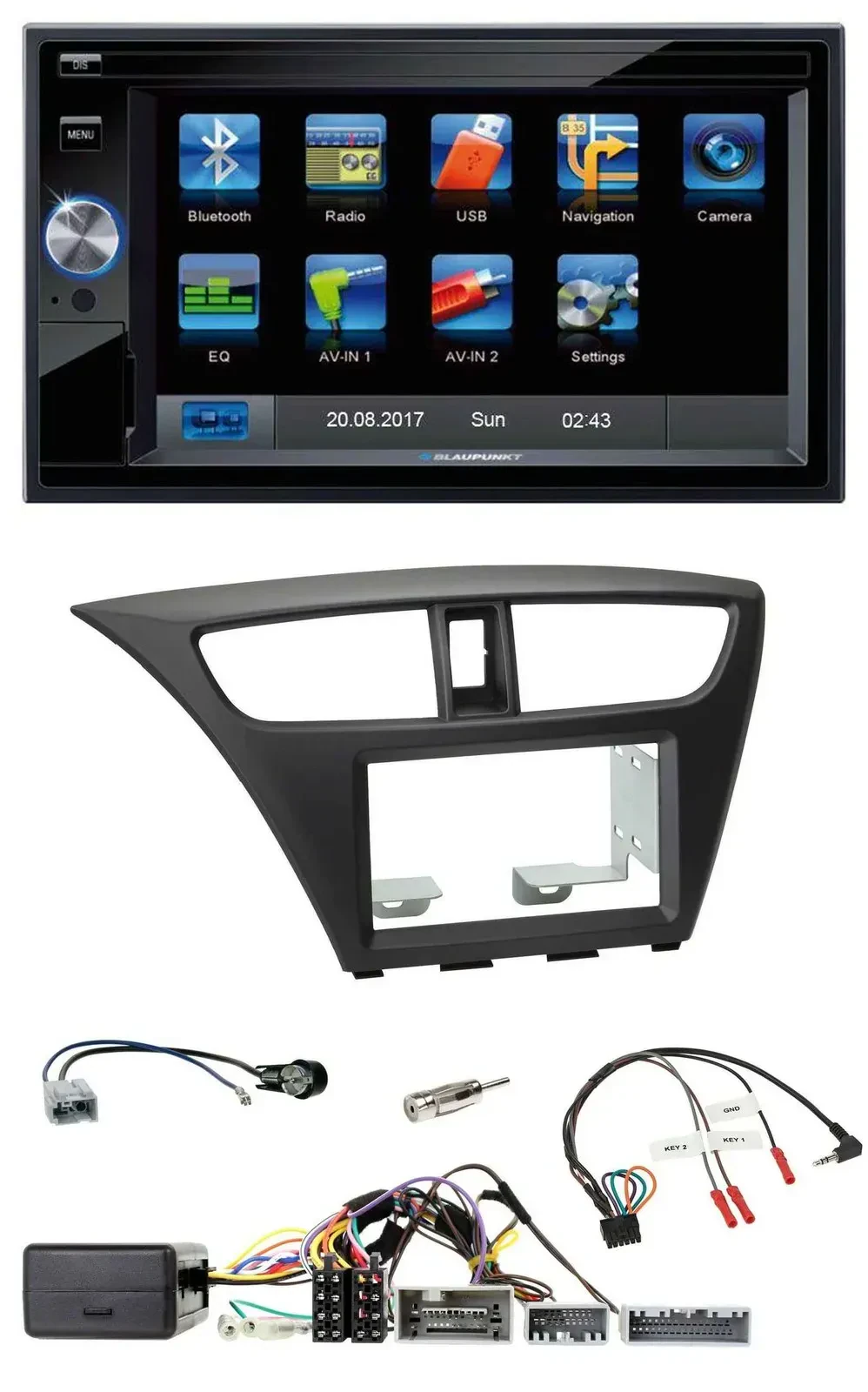 Автомагнитола Blaupunkt 2DIN, навигация, TMC, USB, Bluetooth, для Honda Civic (с 2012), черный