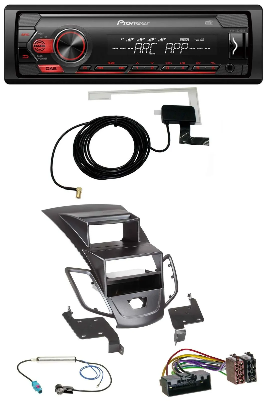Автомагнитола для Ford Fiesta (2010–2017) Pioneer 1DIN, USB, DAB, MP3, AUX, черная