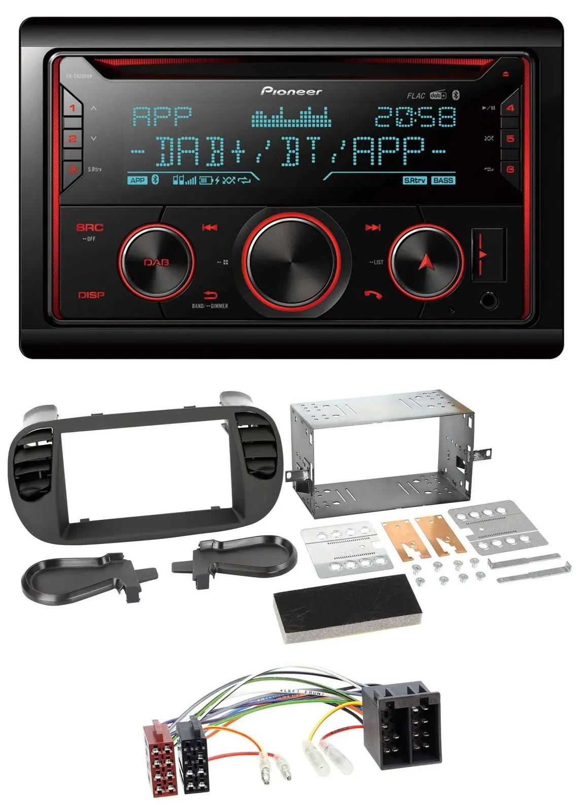 Автомагнитола Pioneer 2-DIN, DAB, MP3, Bluetooth, USB, CD, для Fiat 500 (до 2012), черный