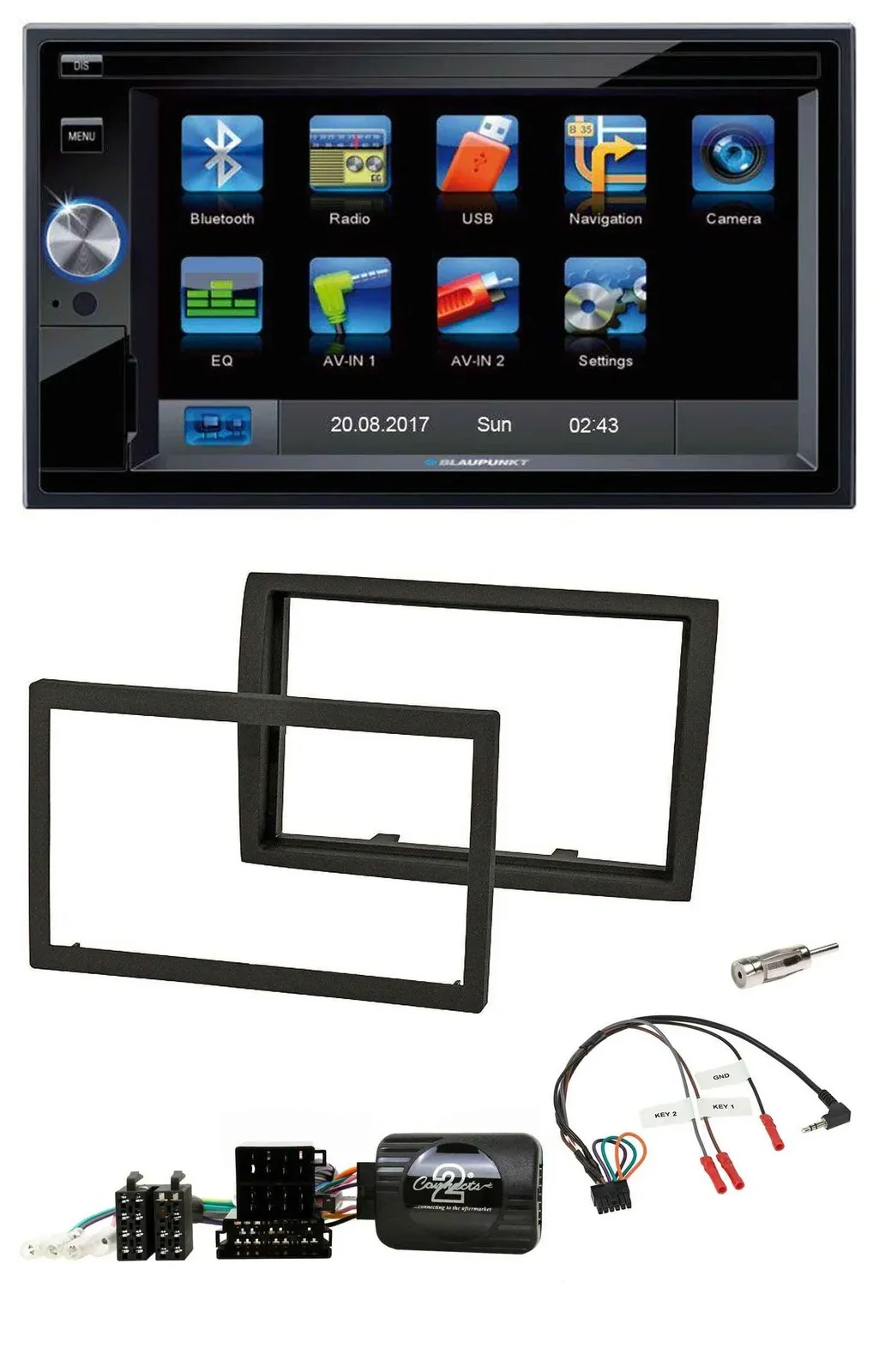 Blaupunkt SD USB TMC Bluetooth 2DIN Lenkrad Navigation für Fiat Ducato