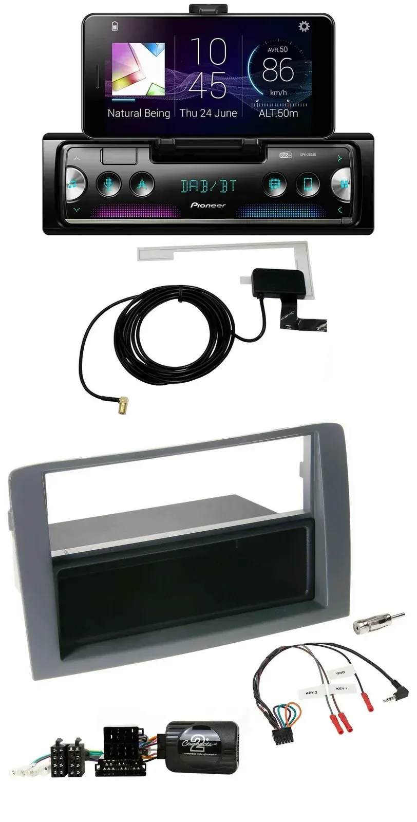 Автомагнитола Pioneer DAB, Bluetooth, USB для Fiat Idea 2006–2011, серый