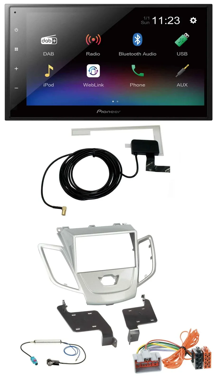Pioneer DAB MP3 Bluetooth 2DIN USB Autoradio für Ford Fiesta 08-10 silber