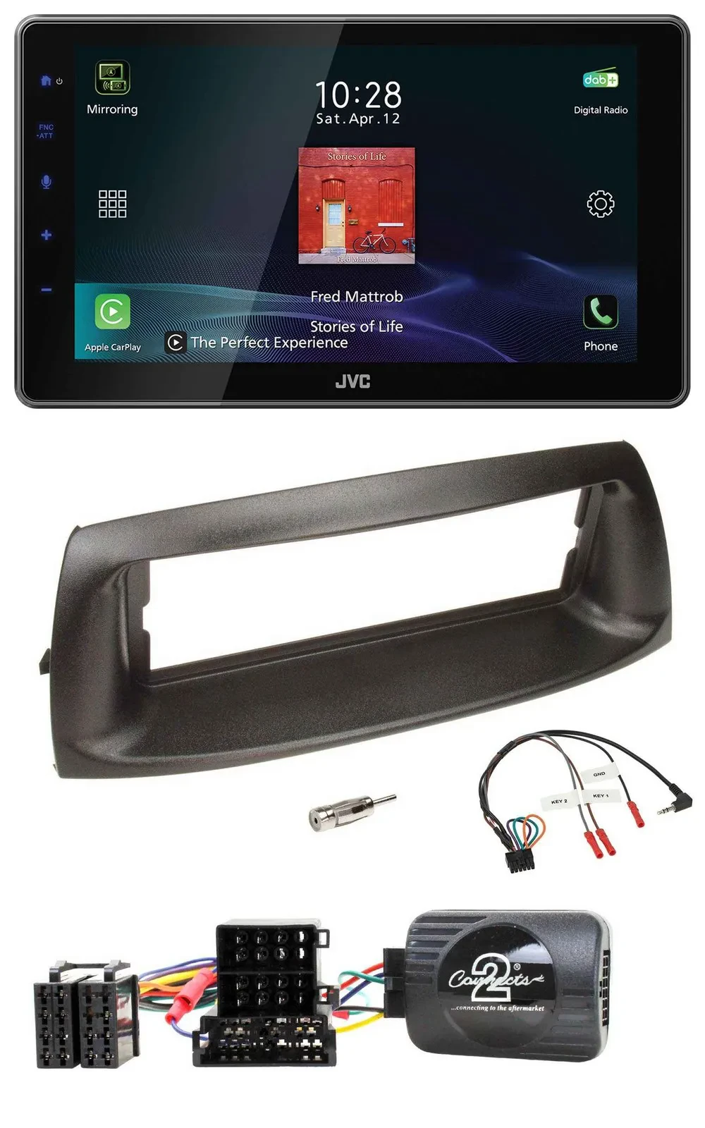 Автомагнитола для Fiat Punto 1999–2005 JVC DAB, Bluetooth, USB, поддержка управления на руле