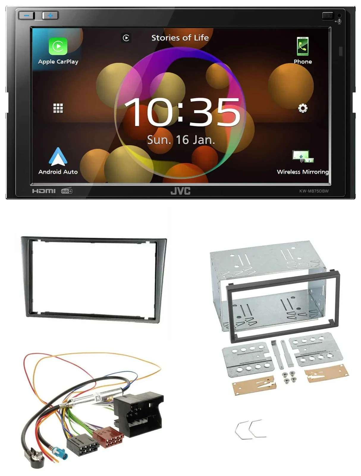 JVC DAB MP3 2DIN Bluetooth USB Autoradio für Opel Corsa C Quadlock 2000-2006 alu