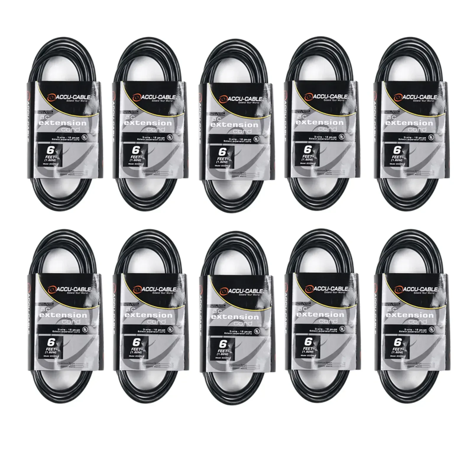 Сетевой кабель American DJ ECCOM6-10PK IEC male–IEC female 6' черный (набор, 10 шт.)