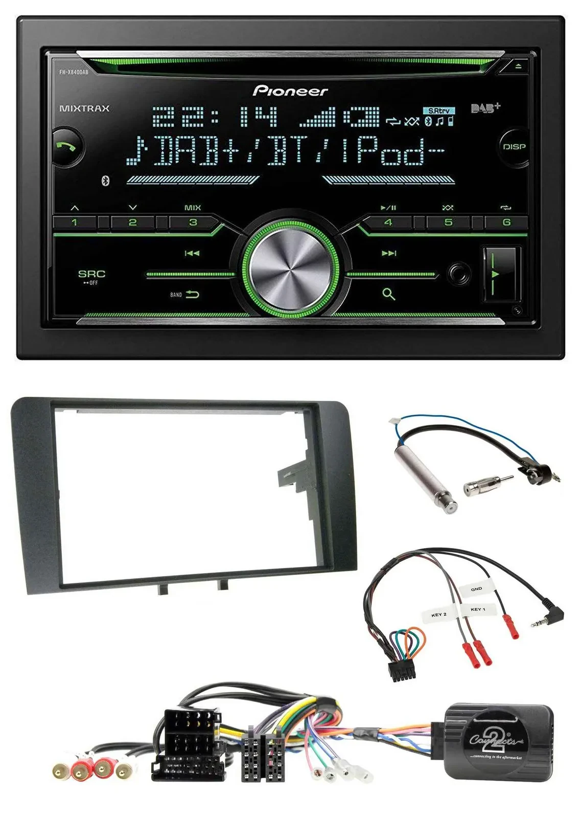Pioneer Bluetooth Lenkrad DAB 2DIN USB CD Autoradio für Audi A3 Symphony ISO 8P