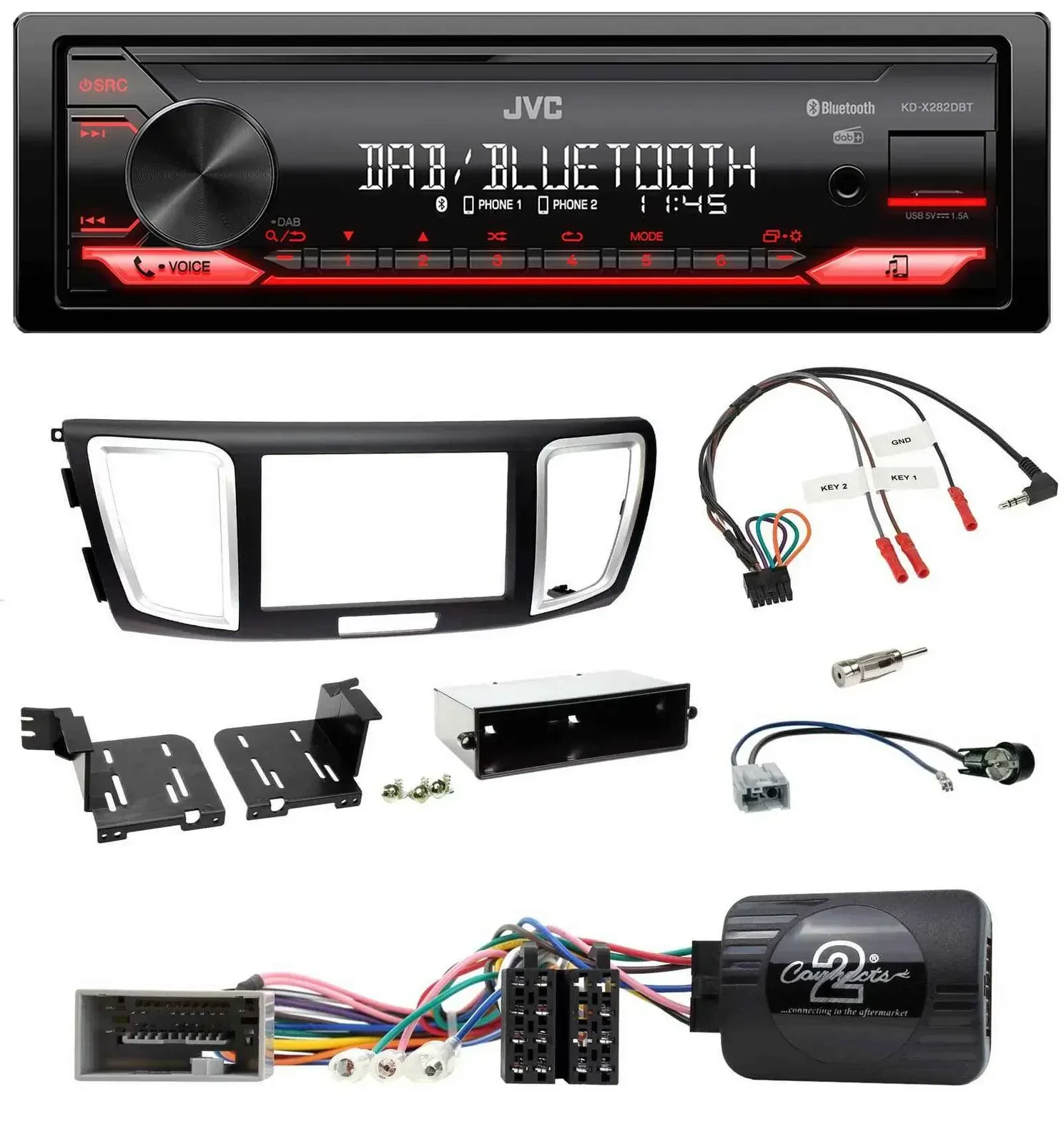 Автомагнитола для Honda Accord 2013–2015 JVC Bluetooth, USB, DAB, управление с руля