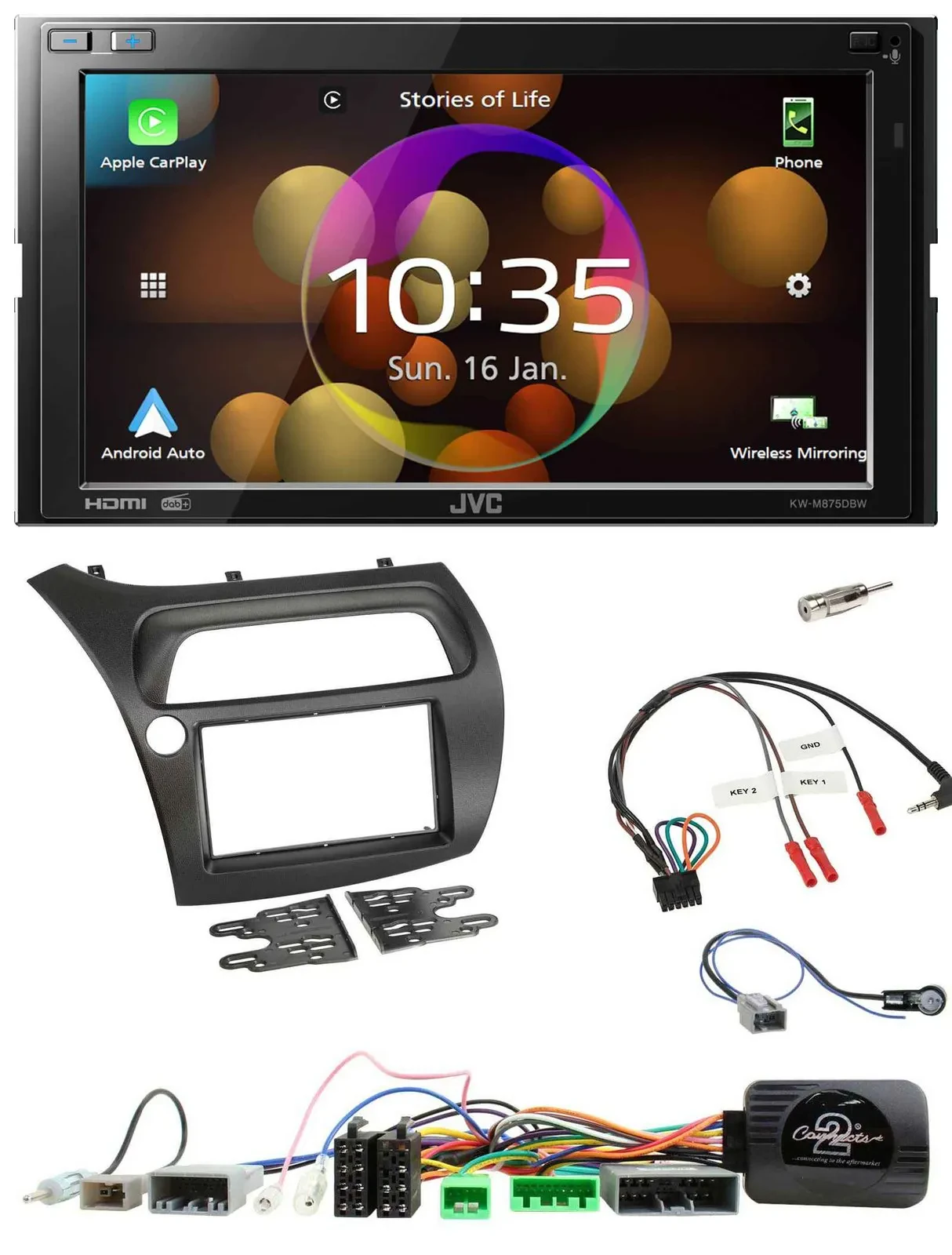 JVC DAB Lenkrad 2DIN Bluetooth USB Autoradio für Honda Civic 2006-2012