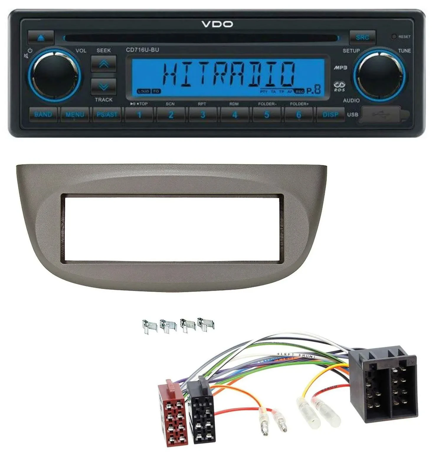 VDO AUX MP3 1DIN CD USB Autoradio für Renault Twingo 07-12 beige-grau