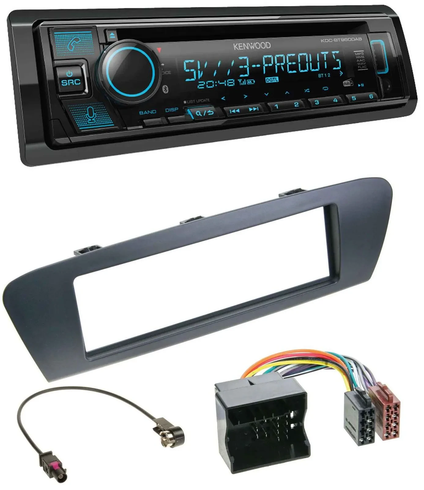 Kenwood Bluetooth USB CD MP3 DAB Autoradio für Renault Scenic (ab 12) - grau