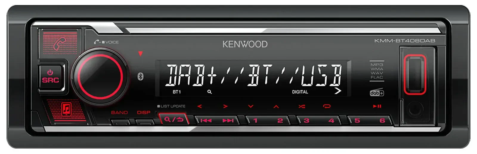 Автомагнитола Kenwood KMM-BT408DAB DAB, Bluetooth, USB, AUX, iPod