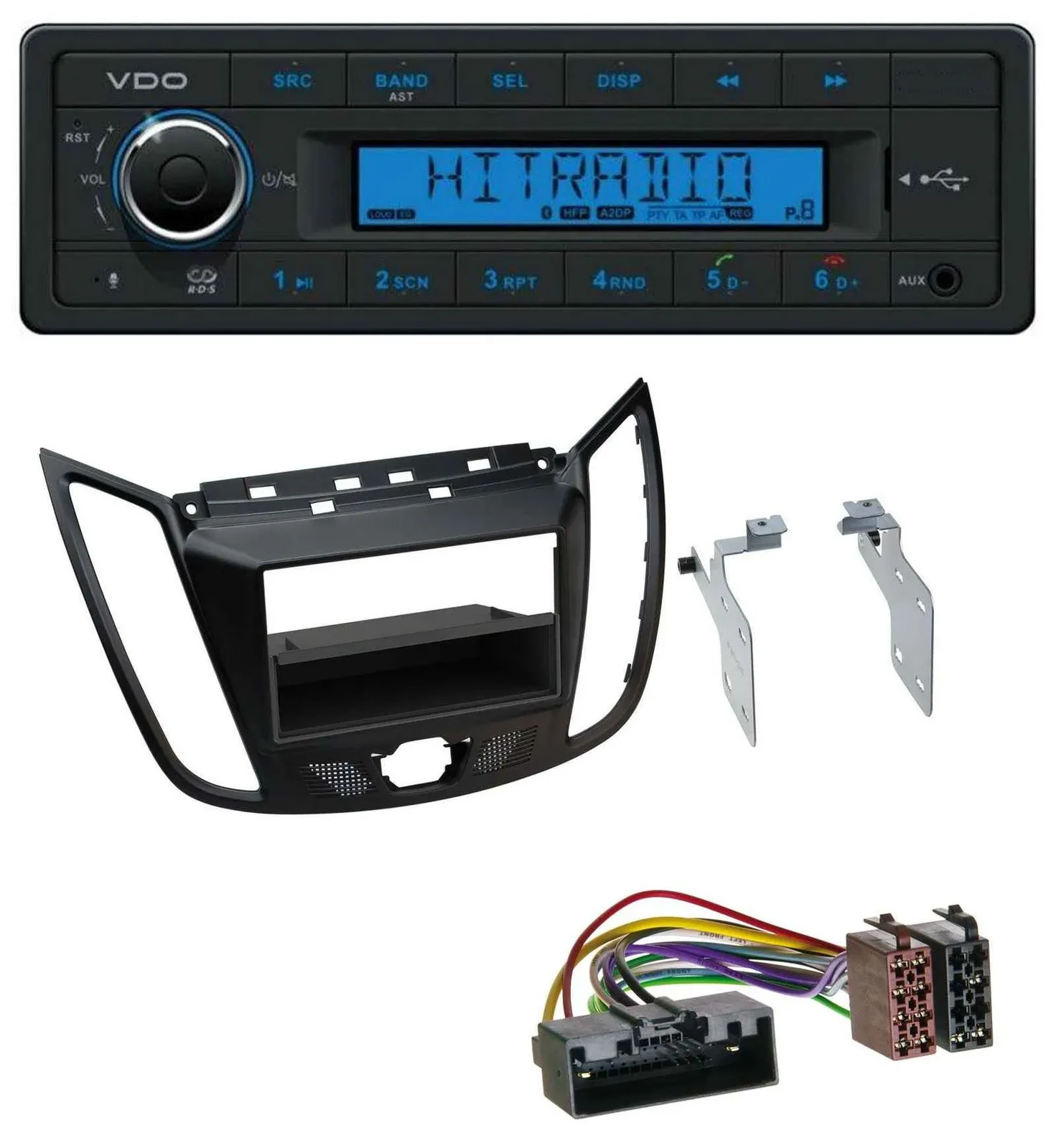 VDO AUX Bluetooth USB MP3 Autoradio für Ford C-Max Kuga matt schwarz