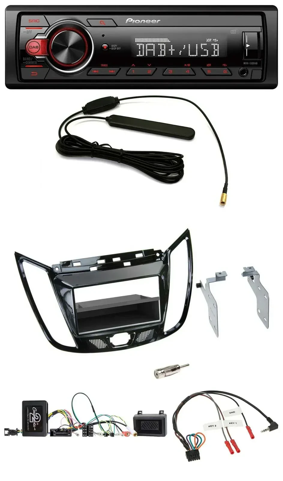 Автомагнитола Pioneer 1 DIN DAB USB для Ford C-Max/Kuga черный (рояльный лак)