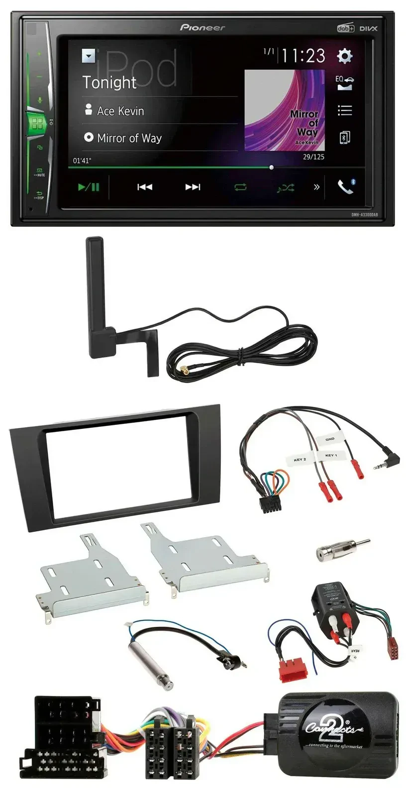 Автомагнитола Pioneer 2DIN, DAB, Bluetooth, MP3, для Audi A4 1999–2001, совместимая с кнопками на руле и системой BOSE