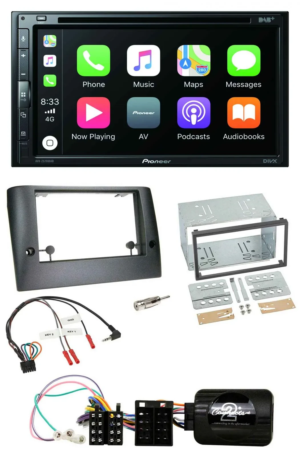 Pioneer DVD 2DIN Lenkrad DAB Bluetooth USB Autoradio für Fiat Stilo 2005-2007