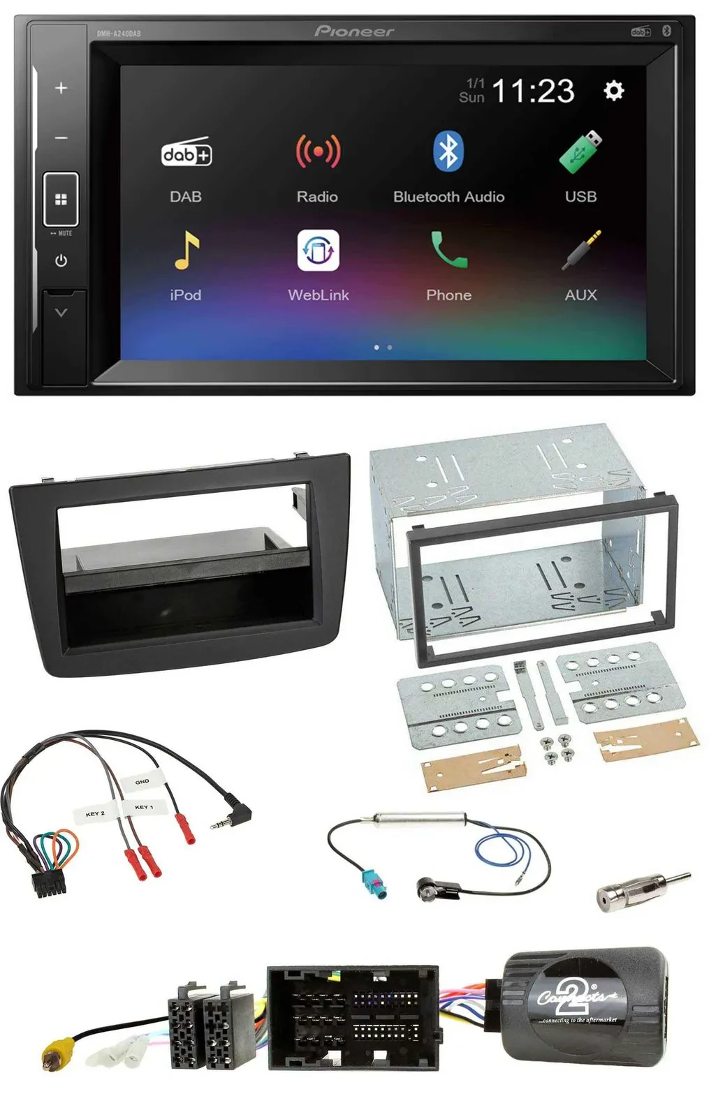Pioneer DAB Lenkrad 2DIN Bluetooth USB Autoradio für Alfa Mito 14-18 schwarz