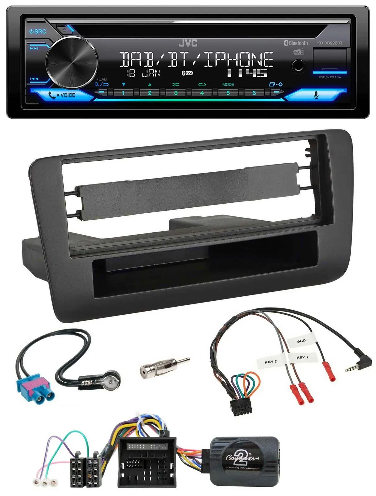 JVC Bluetooth Lenkrad USB DAB CD Autoradio für Audi A1 (ab 2010)