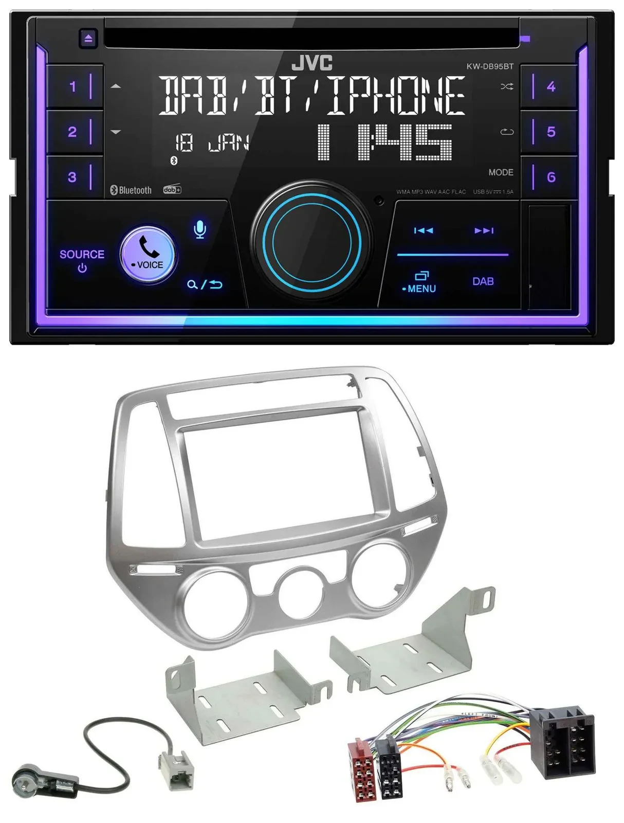 JVC MP3 USB 2DIN DAB Bluetooth CD Autoradio für Hyundai i20 12-14 man. Klima