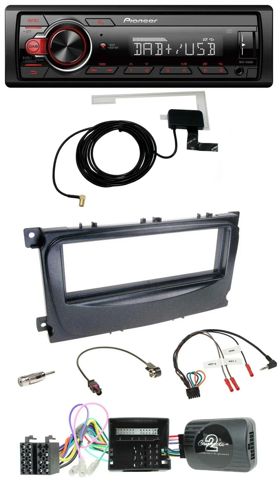 Pioneer 1DIN MP3 DAB USB Lenkrad Autoradio für Ford C-Max Can 07-10 Focus schwar