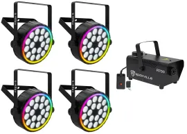 (4) Chauvet DJ FXPAR 6 RGBW LED DMX Wash Par Effect Up-Lights+Fog Machine