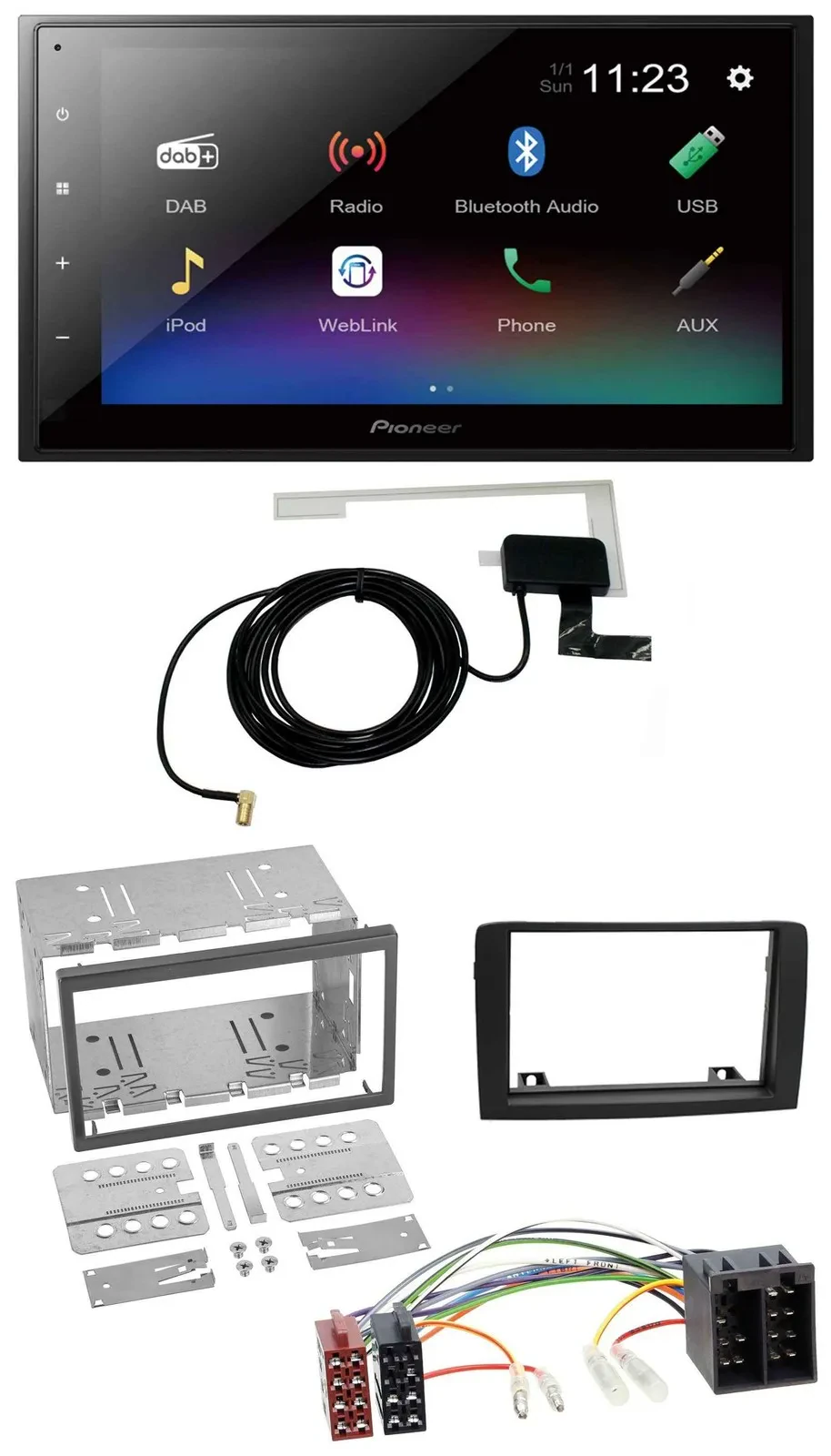 Автомагнитола Pioneer DAB MP3 Bluetooth 2DIN USB для Fiat Idea (с 2005) черный