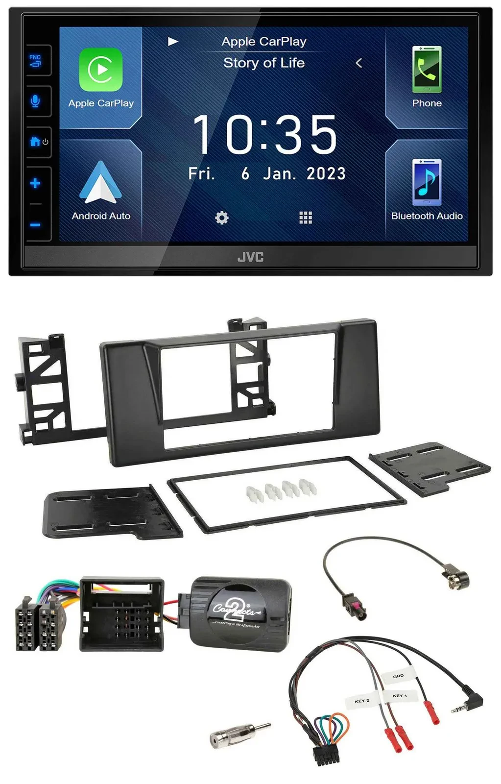JVC DAB Bluetooth Lenkrad USB 2DIN Autoradio für BMW 5er E39 01-03 Quadlock