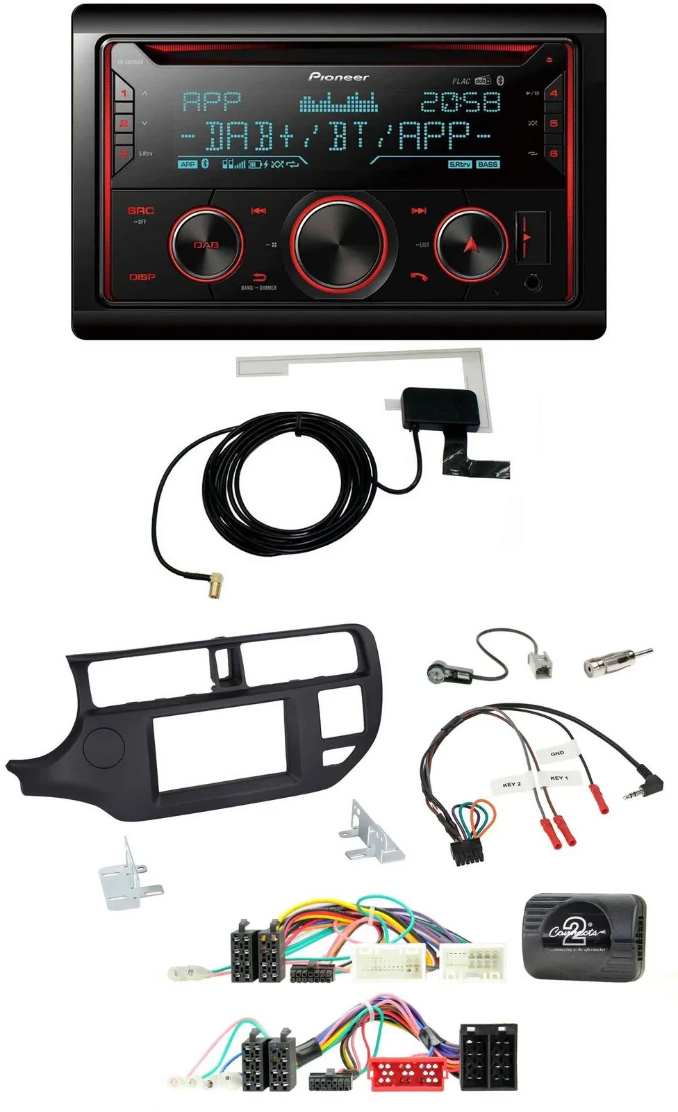 Pioneer 2DIN Lenkrad DAB USB CD Bluetooth Autoradio für Kia Rio UB 11-15 schwarz