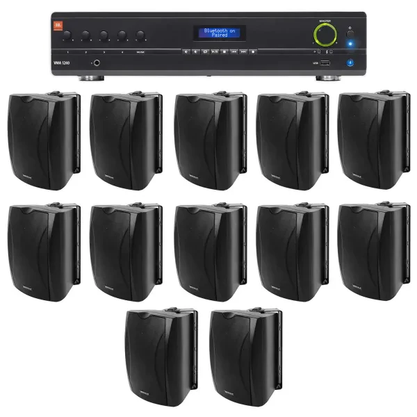 Настенная акустика JBL WET-6B Black с усилителем (12 штук)