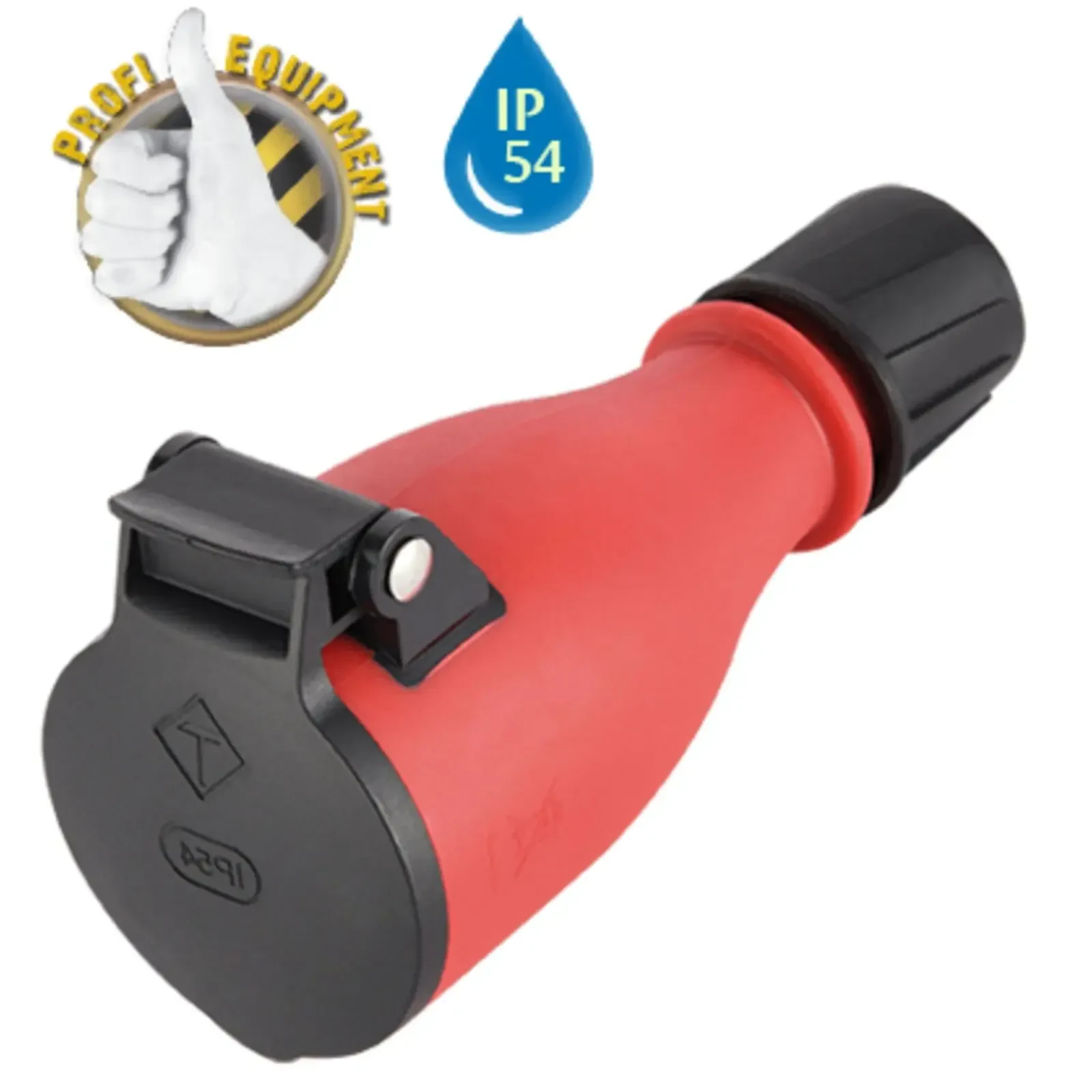 MUSIC STORE, Schutzkontaktkupplung, Schraubbar, IP54, Schwarz/Rot, Hochleistungs