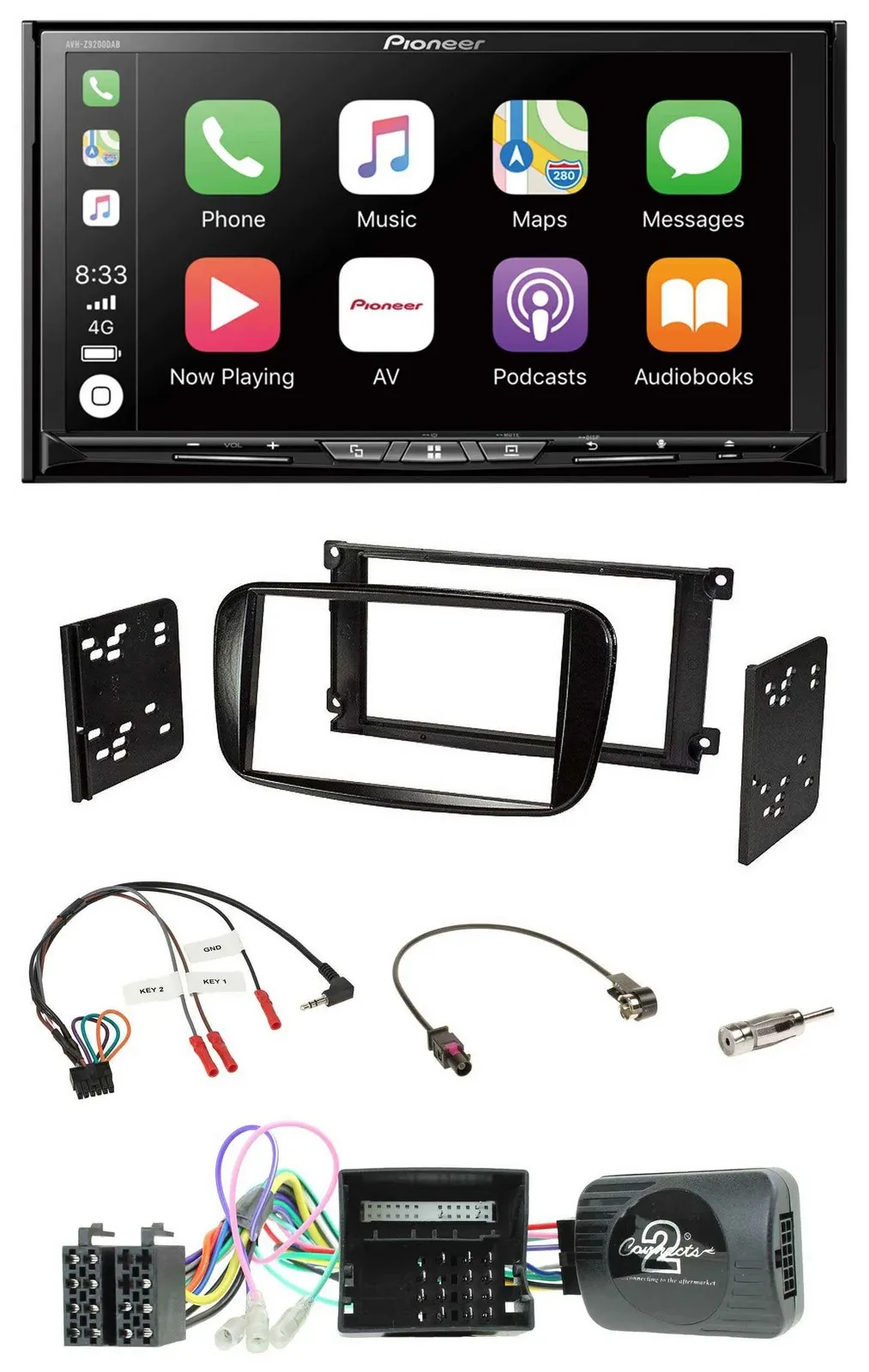 Pioneer 2DIN Lenkrad USB DAB DVD Bluetooth Autoradio für Ford Mondeo S-Max glänz