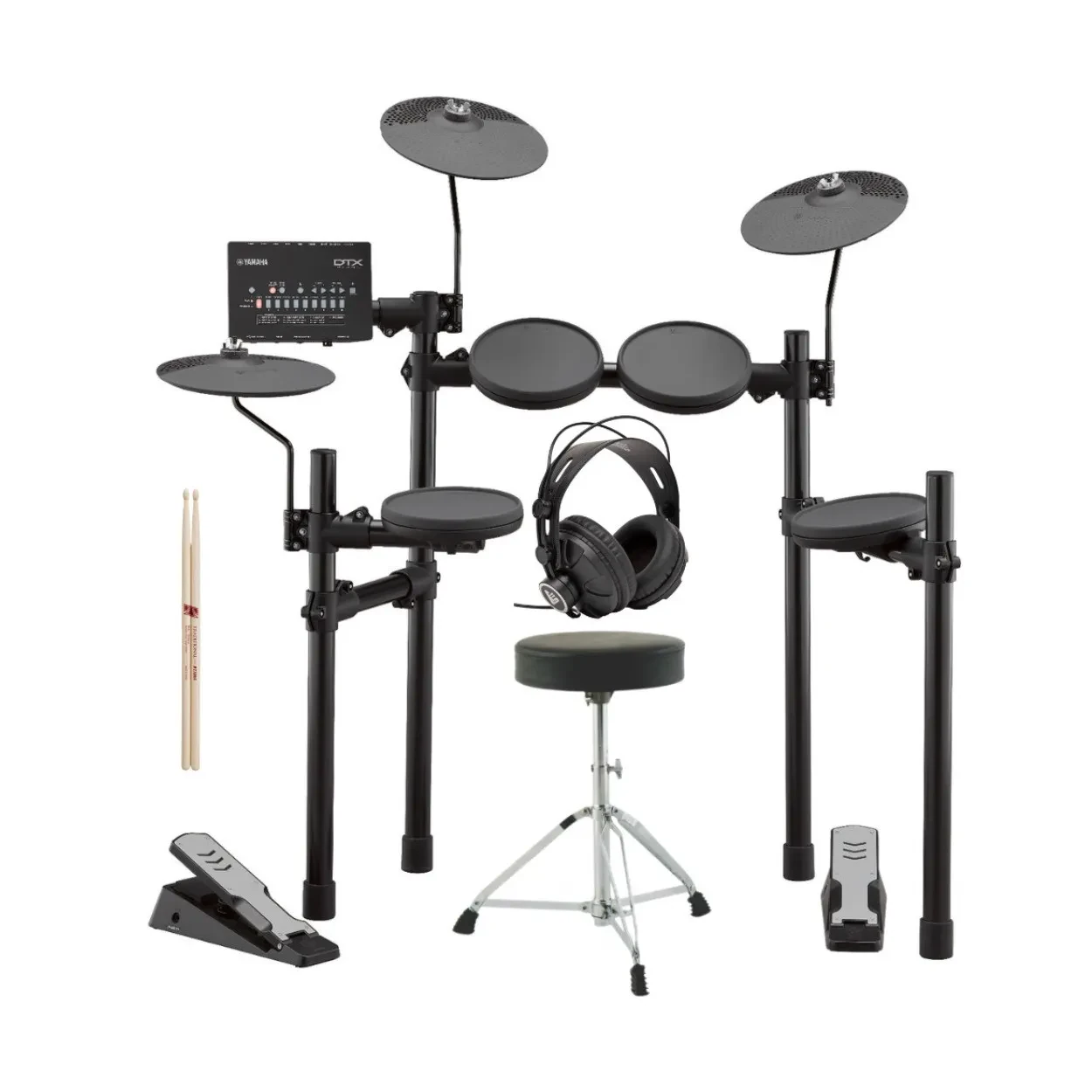 Yamaha DTX402K Electronic Drum Set with Throne, drumsticks, and Headphones