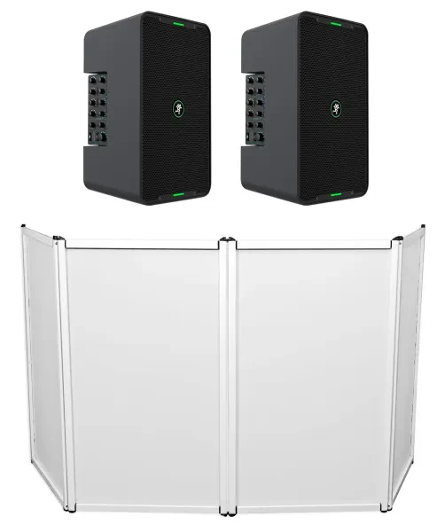 (2) Mackie ShowBox Rechargeable 8" DJ PA Bluetooth Speakers w/Mixers+Facade