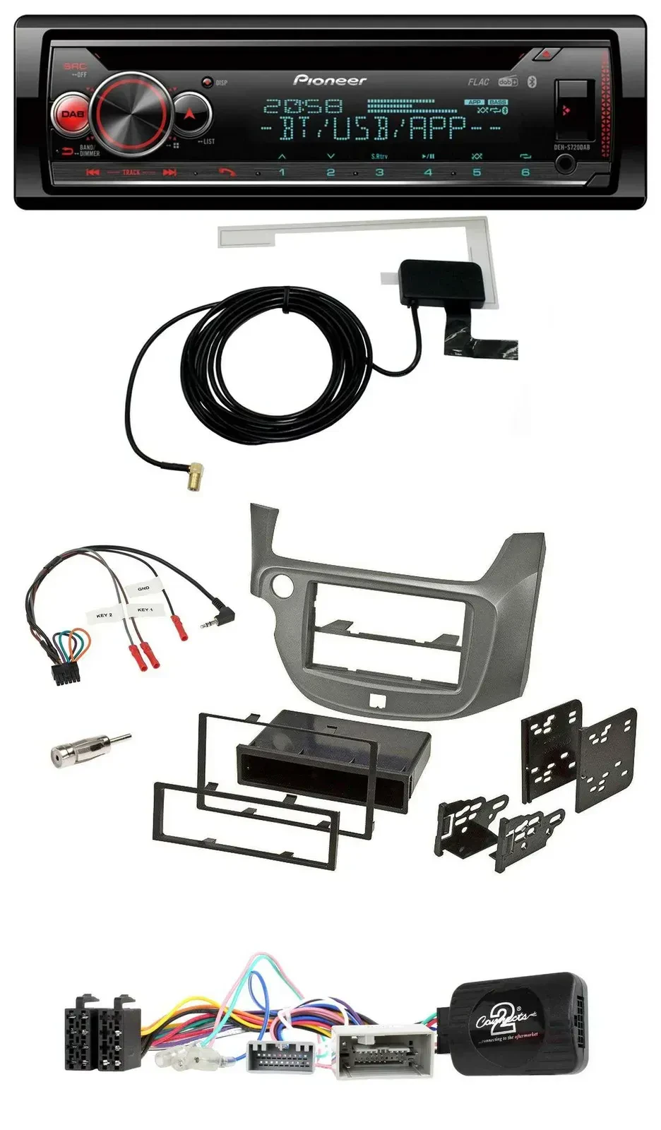 Автомагнитола для Honda Jazz (с 2014) Pioneer DAB, CD, USB, Bluetooth, поддержка управления на руле, серебристая