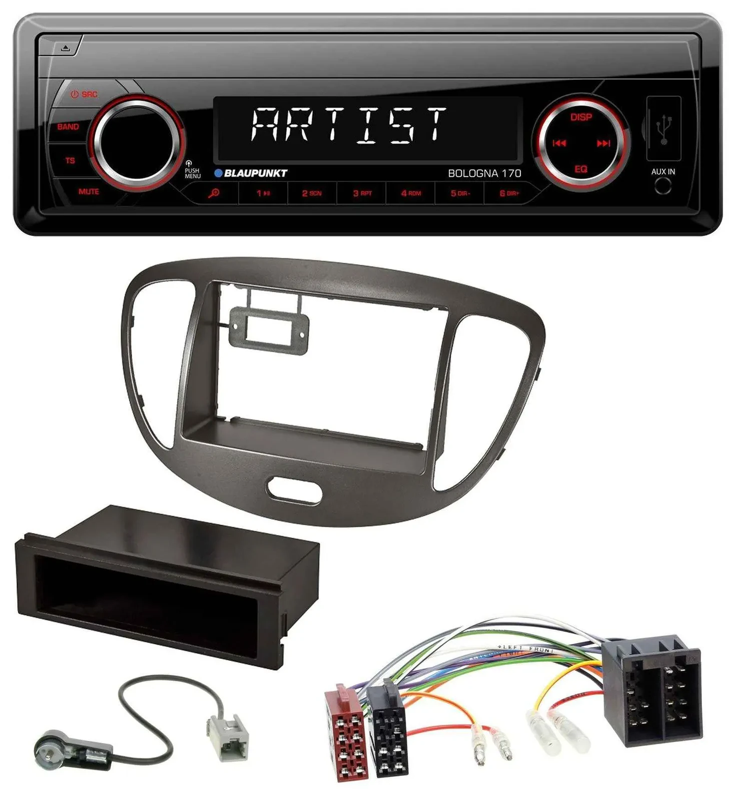 Blaupunkt SD USB 1DIN MP3 AUX Autoradio für Hyundai i10 2008-2013 dunkelsilber
