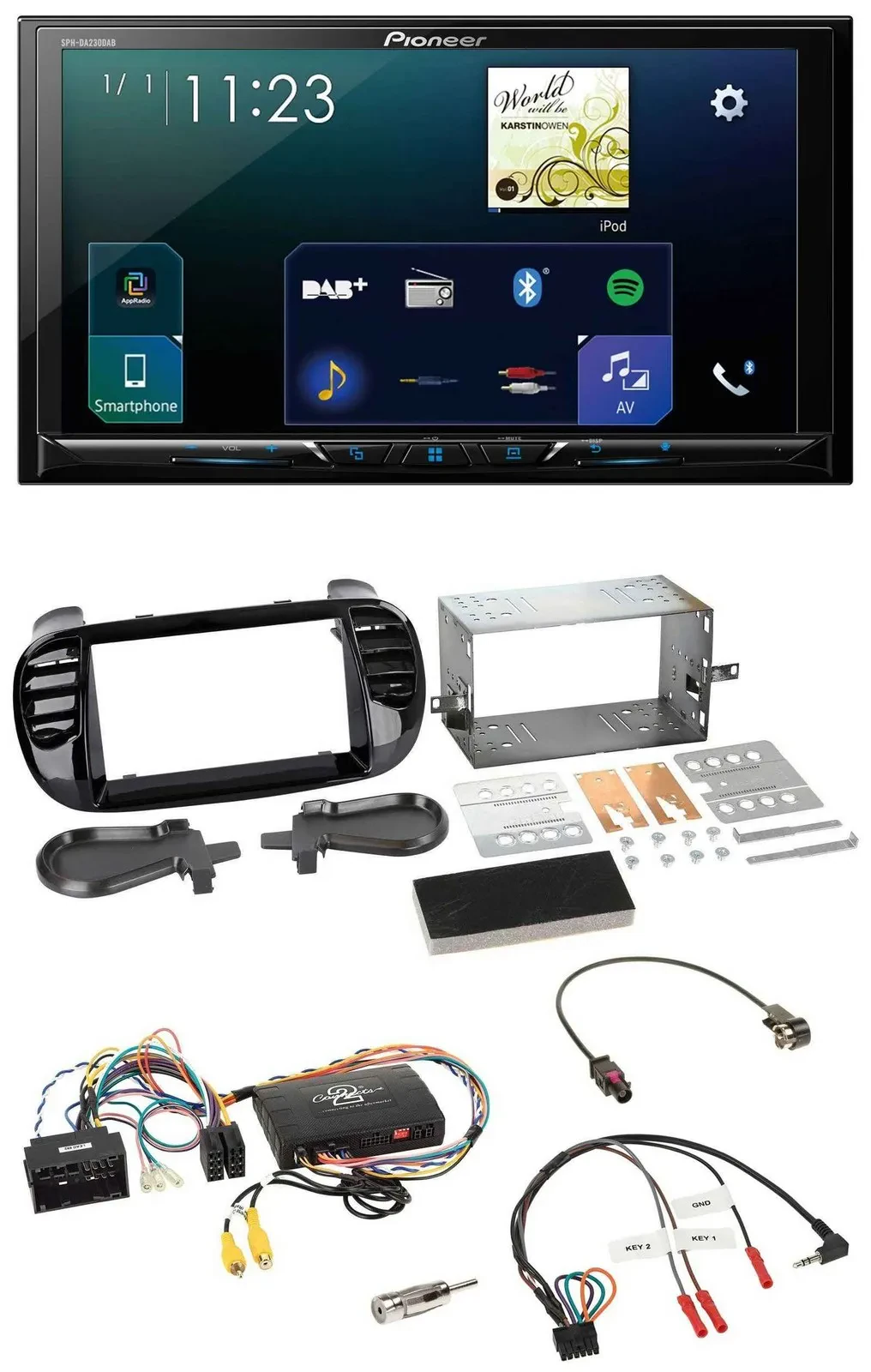 Pioneer Lenkrad Bluetooth USB 2DIN DAB Autoradio für Fiat 500 2014-2015 schwarz
