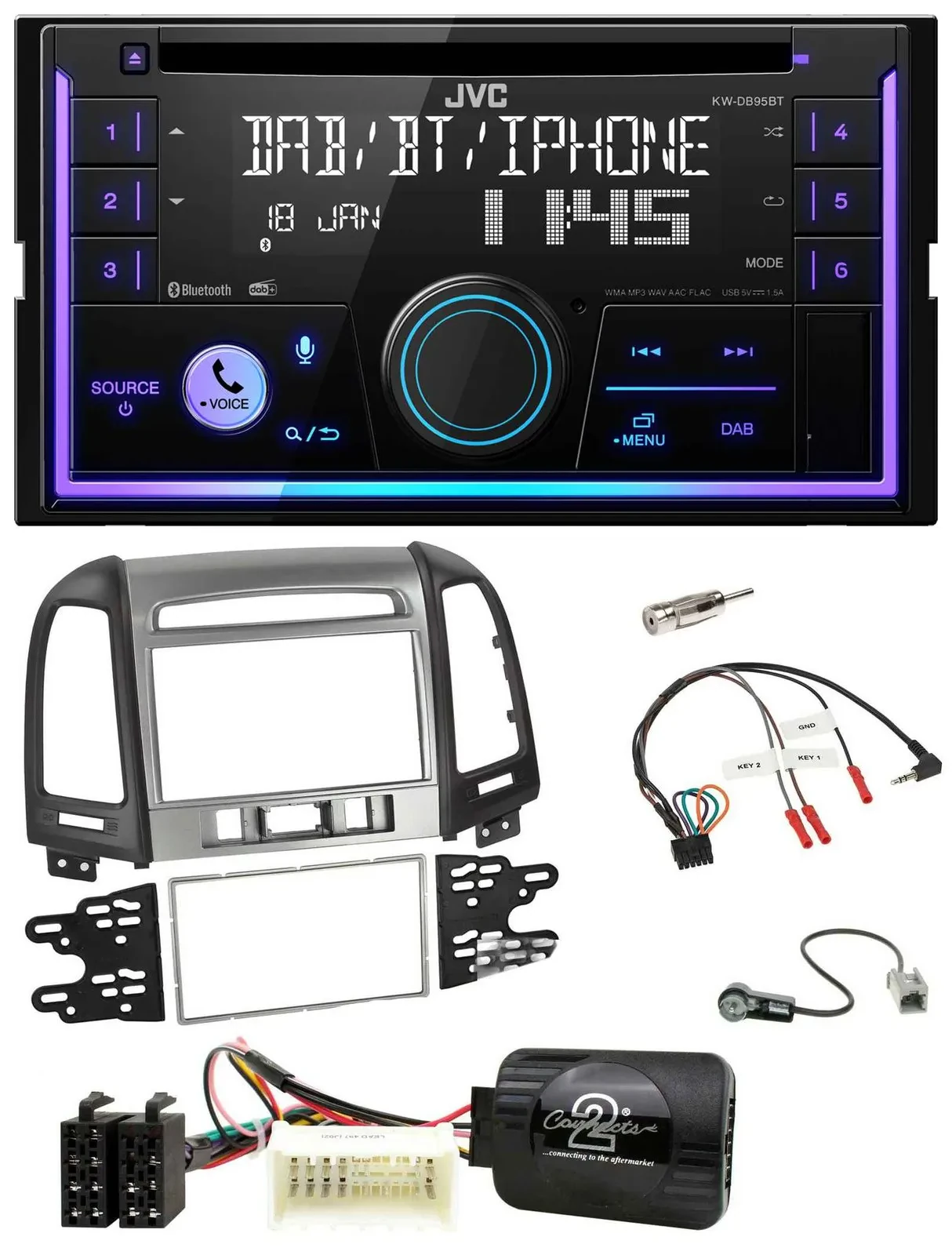 Автомагнитола для Hyundai Santa Fe JVC 2DIN USB DAB Bluetooth CD