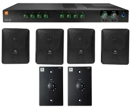 JBL CSMA280 Commercial Amplifier+(4) 6.5" Black Wall Speakers+(2) Wall Controls