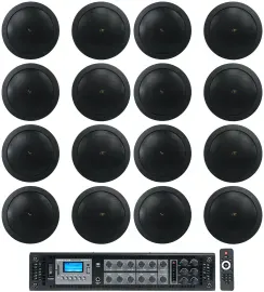 (16) JBL CONTROL 14C/T-BK 4" 25w 70v Black In-Ceiling Speakers+Amplifier