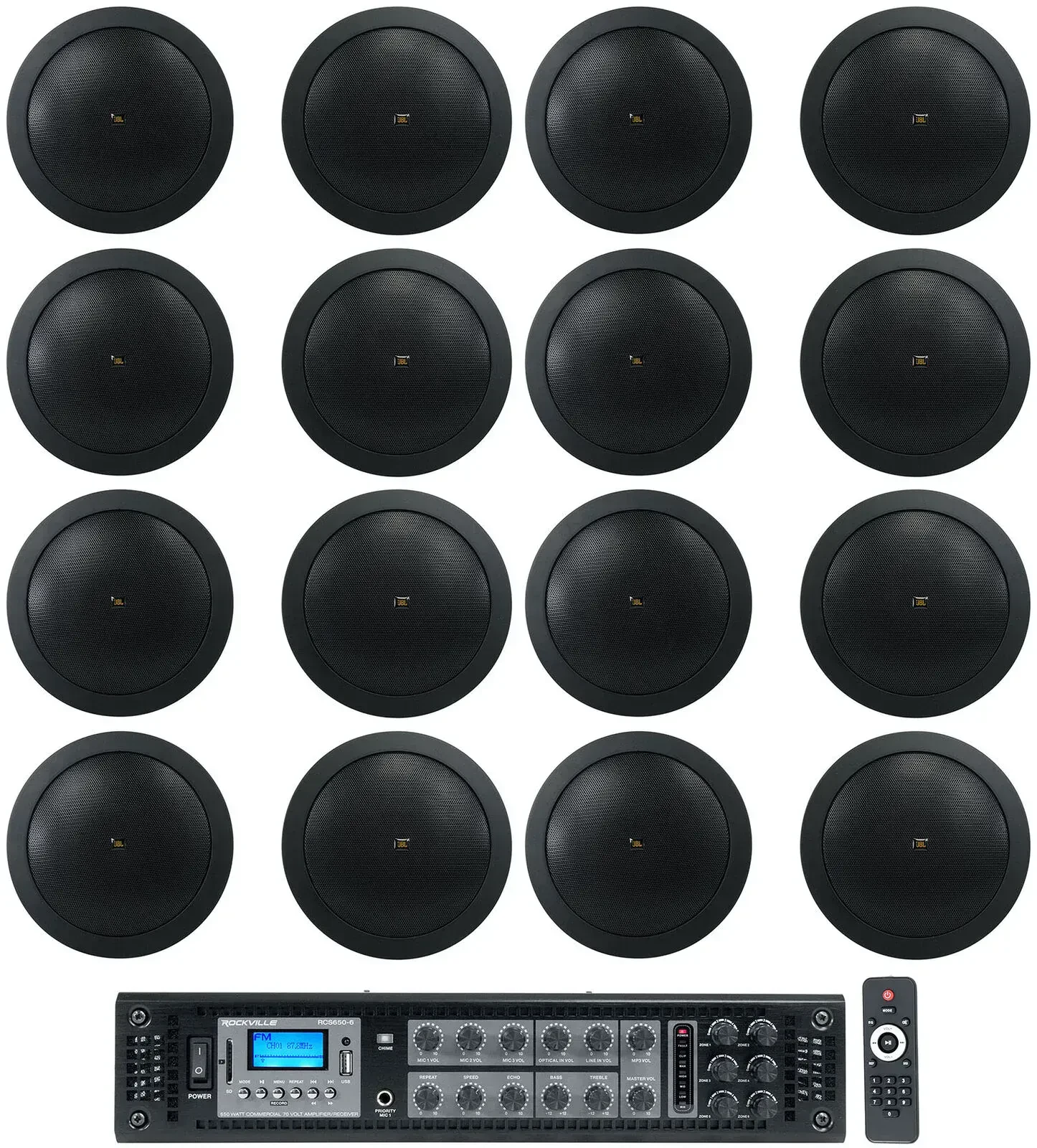 Потолочная акустика Rockville RCS650-6+(8) CONTROL 14C/T-BK Black с усилителем (16 штук)