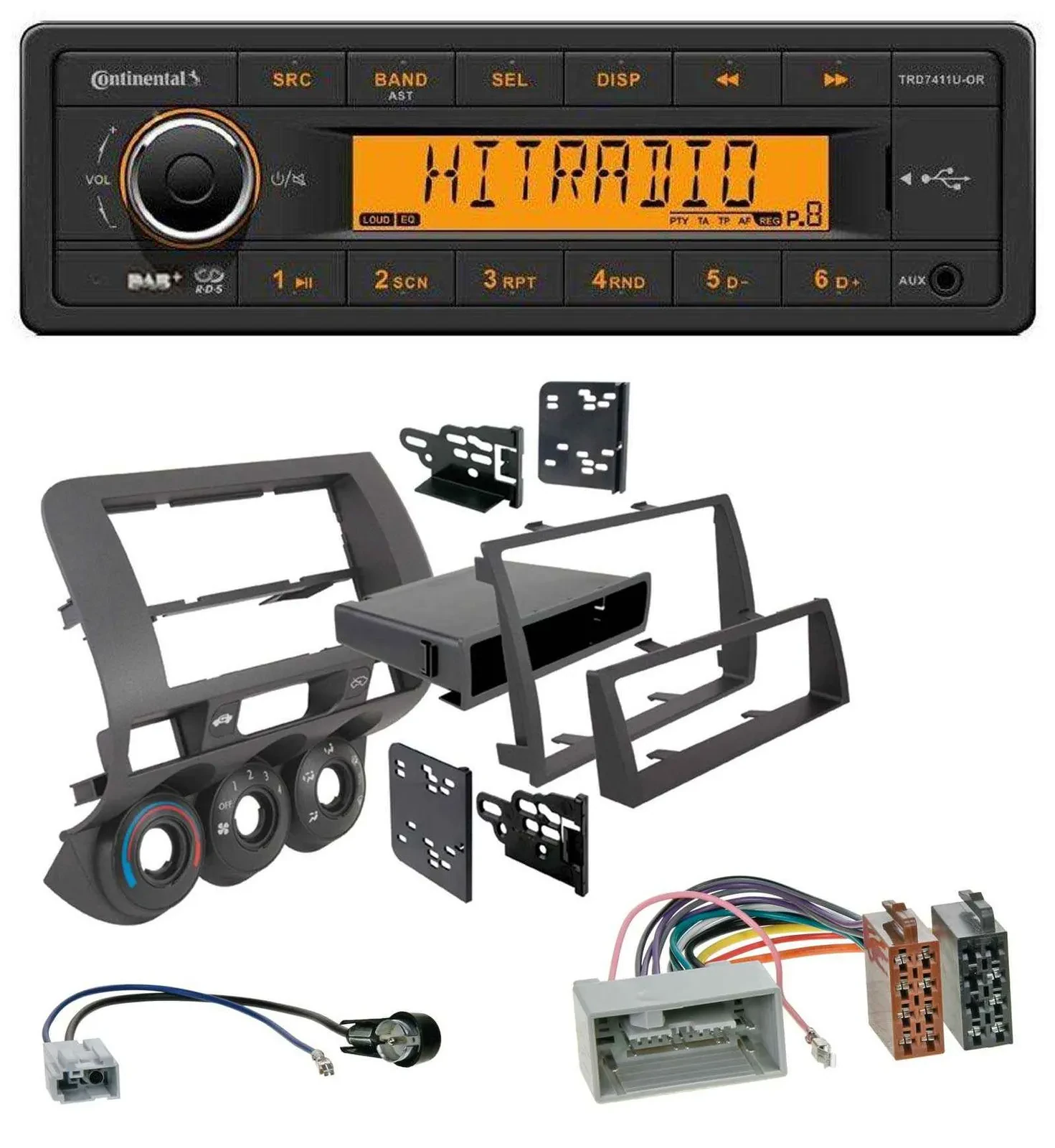 Автомагнитола Continental 1-DIN DAB MP3 AUX USB для Honda Fit (2006–2007, US)