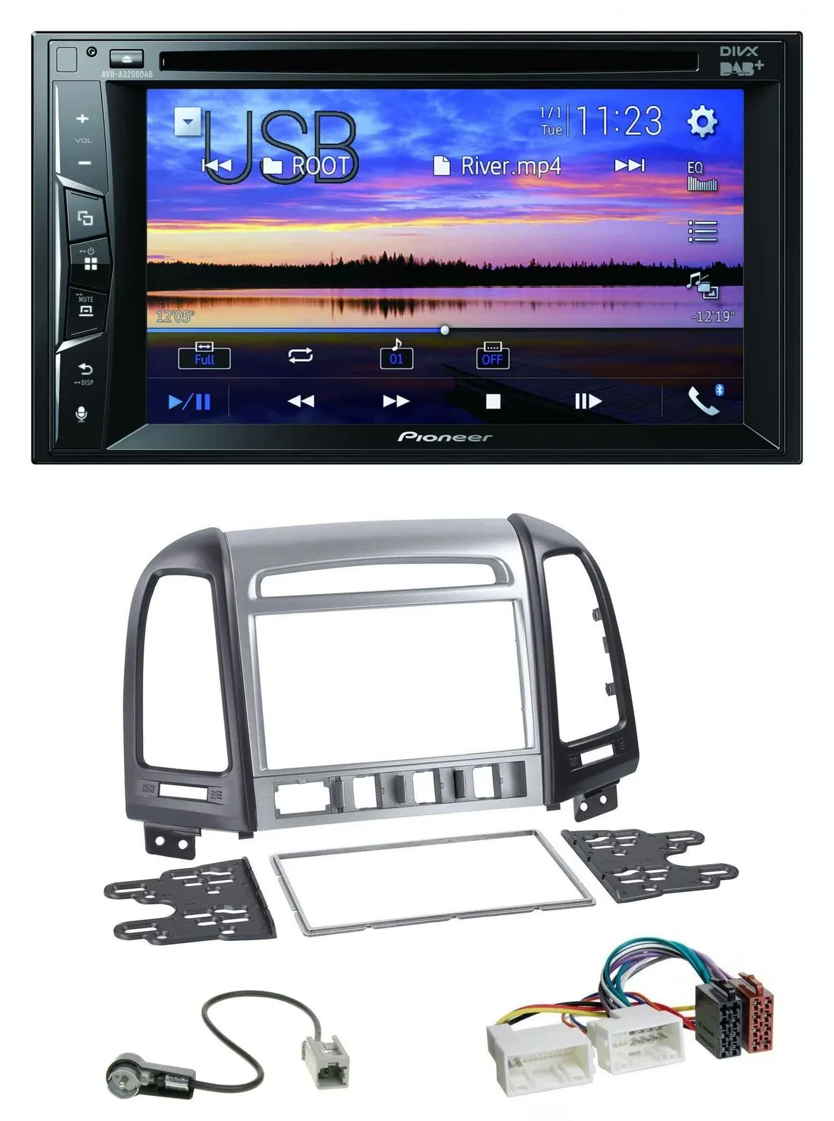 Pioneer Bluetooth 2DIN USB DVD DAB MP3 Autoradio für Hyundai Santa Fe 4 Schalter