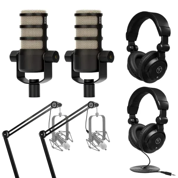 Rode Rode 2X PodMic Dynamic Podcasting Microphones Bundle with 2x Broadcast Arms