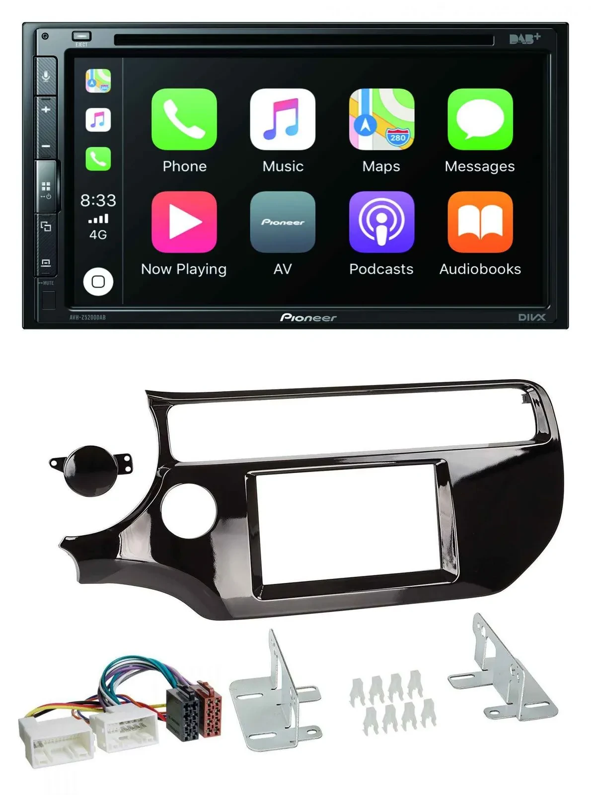 Автомагнитола Pioneer 2DIN DVD DAB Bluetooth USB для Kia Rio UB (с 2015), чёрный глянец